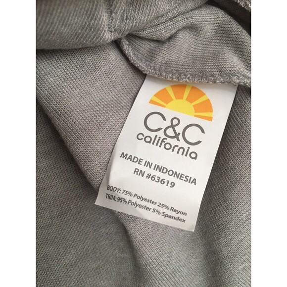C&C California Top Terry Mesh Size M Bell Long Sleeves Gray Casual Pockets Beach - Picture 4 of 13